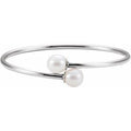 Sterling Silver Cultured White Freshwater Pearl Flexible Bangle Bracelet