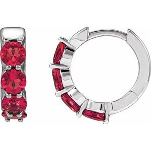 Sterling Silver Lab-Grown Ruby 14.3 mm Hoop Earrings