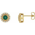 14K Yellow Gold Lab-Grown Emerald & 1/5 CTW Natural Diamond Halo-Style Stud Earrings