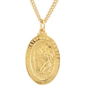 24K Yellow Gold-Plated Sterling Silver 29x19 mm St. Christopher Medal 24" Necklace