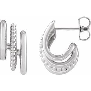 Sterling Silver Beaded Stacked Right 15.2 mm Triple J-Hoop Earring