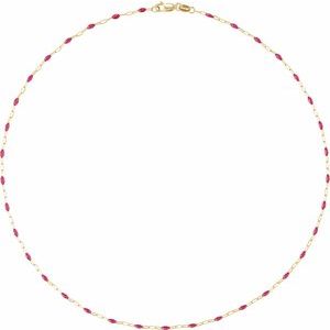 14K Yellow Gold-Filled 1.6 mm Pink Enamel Bead Paperclip-Style 20" Chain