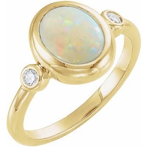 14K Yellow Gold Natural Ethiopian Opal & 1/8 CTW Natural Ethiopian Opal Cabochon Ring