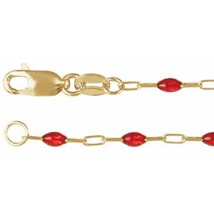 14K Yellow Gold-Filled 1.6 mm Red Enamel Bead Paperclip-Style 20" Chain