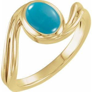 14K Yellow Gold  Natural Turquoise Cabochon Ring