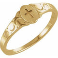 14K Yellow Gold Oval Youth Cross Signet Ring