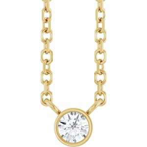 14K Yellow Gold .06 CT Natural Diamond Solitaire 16-18" Necklace