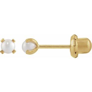 14K Yellow Gold Imitation Cream Pearl Inverness® Piercing Earrings