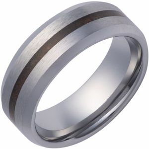 Tungsten 8 mm Crushed Red Dino Inlay Comfort-Fit Beveled-Edge Band with Satin Finish Size 12