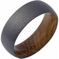 Zirconium 8 mm Whiskey Barrel Wood Interior Sleeve Comfort-Fit Half-Round Band Size 12