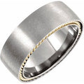 Titanium & 18K Yellow Gold PVD Rope Inlay 8 mm Comfort-Fit Half Round Band Size 12.5