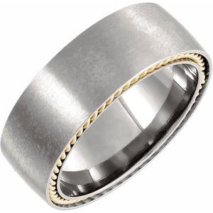 Titanium & 18K Yellow Gold PVD Rope Inlay 8 mm Comfort-Fit Half Round Band Size 12.5