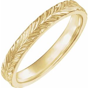 14K Yellow Gold Hand-Engraved  Wheat Pattern Flat Band Size 6
