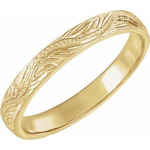 14K Yellow Gold Hand-Engraved Vintage-Inspired Flat Band Size 6