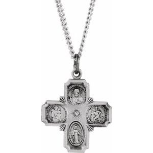 Sterling Silver 25x24 mm Four-Way Cross Medal 24" Necklace