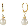 14K Yellow Gold Cultured White Freshwater Pearl Earrings