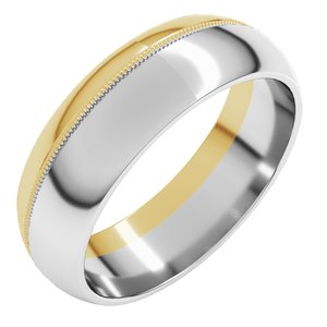 14K White/Yellow Gold 6 mm Off-Centered Milgrain Half Round Band Size 7