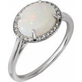 14K White Gold Natural White Opal & .06 CTW Natural Diamond Ring