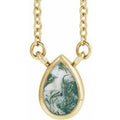 14K Yellow Gold Natural Moss Agate Bezel-Set Cabochon 18" Necklace