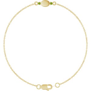 14K Yellow Gold Engravable Natural Peridot 6 1/2-7 1/2" Bracelet