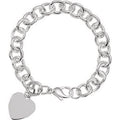Sterling Silver Engravable Heart Charm 7 1/2" Bracelet