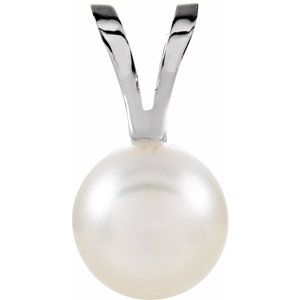 14K White Gold Cultured White Akoya Pearl Pendant