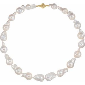 14K Yellow Gold Cultured White Freshwater Baroque Pearl 16" Necklace