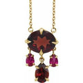 14K Yellow Gold Natural Mozambique Garnet & Lab-Grown Ruby Dangle 18" Necklace