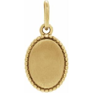 10K Yellow Gold Beaded Oval Engravable Pendant