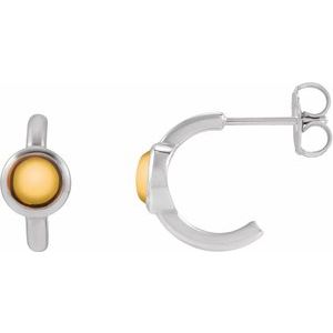 Sterling Silver Natural Citrine Cabochon 12 mm Hoop Earrings