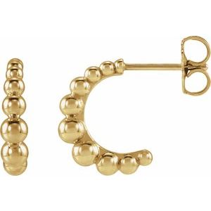 10K Yellow Gold Beaded Hoop Earrings