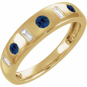 14K Yellow Gold Lab-Grown Blue Sapphire & 1/6 CTW Lab-Grown Diamond Ring