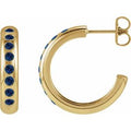 14K Yellow Gold Lab-Grown Blue Sapphire Lightweight 20 mm Hoop Earrings