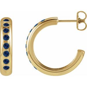 14K Yellow Gold Lab-Grown Blue Sapphire Lightweight 20 mm Hoop Earrings
