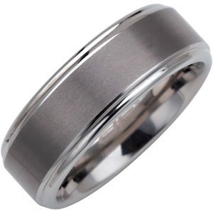 Tungsten 8 mm Stepped-Edge Inlay Comfort-Fit Band  Size 14