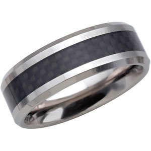 Tungsten 8 mm Beveled-Edge Carbon Fiber Inlay Comfort-Fit Band Size 13
