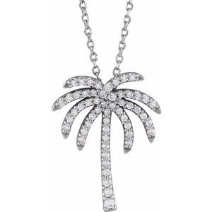 14K White Gold 1/4 CTW Natural Diamond Palm Tree 16" Necklace