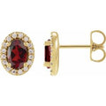 14K Yellow Gold Natural Mozambique Garnet & 1/8 CTW Lab-Grown Diamond French-Set Halo-Style Earrings