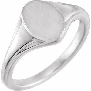 14K White Gold 10.4x7.1 mm Oval Fluted Signet Ring