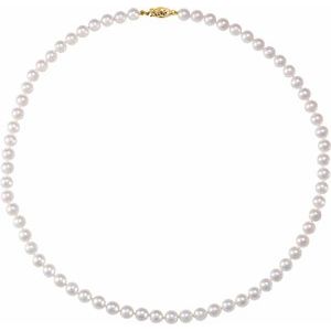 14K Yellow Gold Cultured White Akoya Pearl 18" Necklace