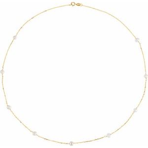 14K Yellow Gold Cultured White Freshwater Pearl 9-Station 18" Necklace