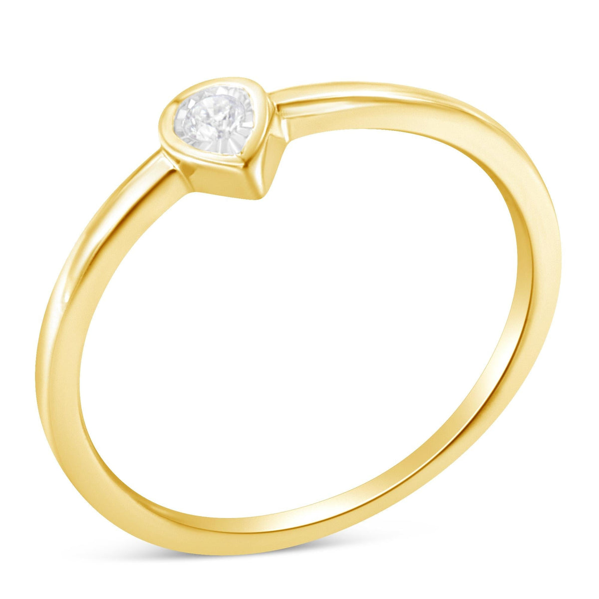 14K Yellow Gold Plated .925 Sterling Silver 1/20 Carat Diamond Teardrop Pear-Shaped Miracle Set Petite Fashion Ring (J-K