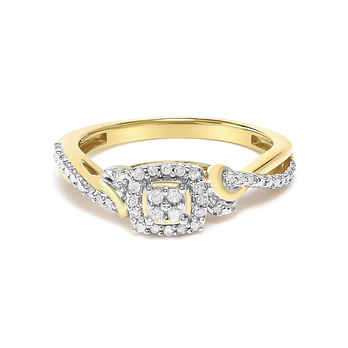 10K Yellow Gold Twisted Shank 1/10 Cttw Diamond Composite Halo Engagement Ring