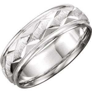 Sterling Silver 7 mm Milgrain Edge Geometric Faceted Comfort-Fit Half Round Band Size 7.5