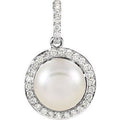 14K White Gold Cultured White Freshwater Pearl & 1/3 CTW Natural Diamond Pendant