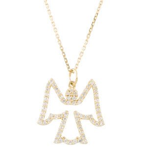 14K Yellow Gold 1/3 CTW Natural Diamond Angel 16" Necklace
