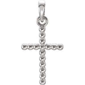 14K White Gold Beaded Cross Pendant