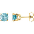 14K Yellow Gold Natural Blue Zircon Stud Earrings