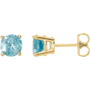 14K Yellow Gold Natural Blue Zircon Stud Earrings