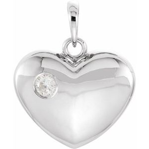 Sterling Silver 1/10 CT Natural Diamond Engravable Heart Pendant